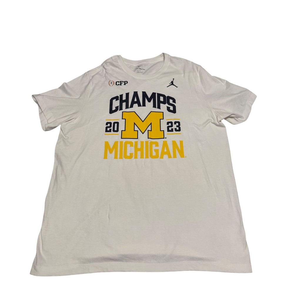 Nike Michigan Wolverines 2023 CFP National Champions T-Shirt Mens XL White NWOT